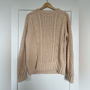 L.L. Bean Signature Fisherman Cable Knit Sweater Cream 100% Cotton Size M